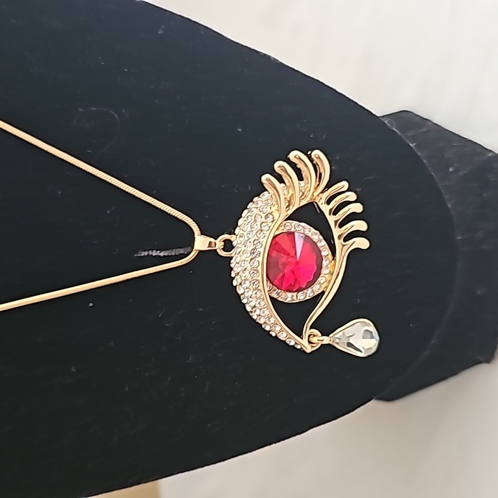 Crystal Tear Drop Evil Eye Statement Necklace - Picture 13 of 17